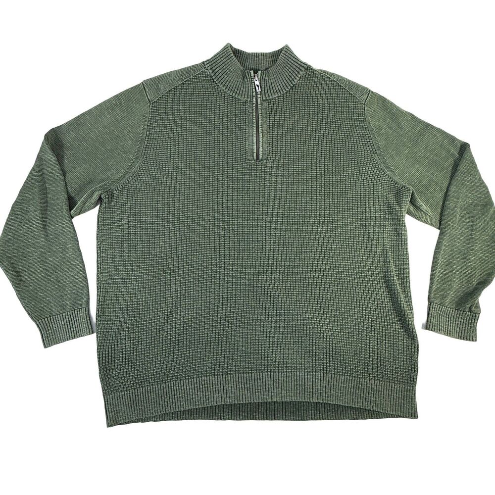 Tommy Bahama Waffle Knit 1/4 Zip Sweater Mens XXL Green Pullover